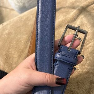 Blue Leather Belt with Silver Buckle NWT size 44